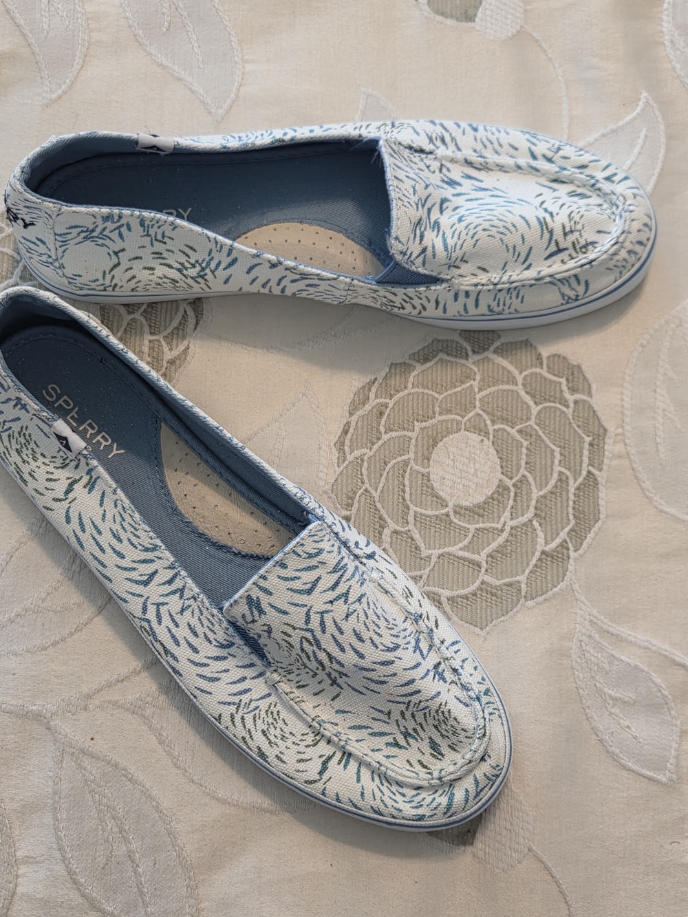 Sperry Women's White & Blue Canvas Slip-On Loafers